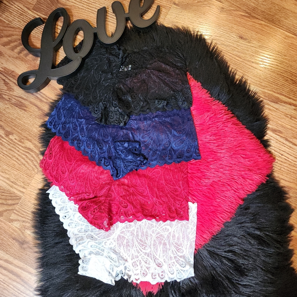 4 Pack - Sexy Lace Booty Shorts Panties (Black, Blue, Red, White) Size M